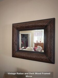 Vintage-Rattan-and-Dark-Wood-Framed-Mirror