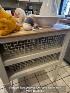 Vintage-Two-Drawer-Console-Table-with-Wire-Baskets-second-image
