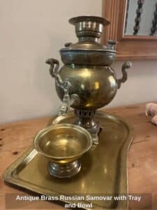 Antique-Brass-Russian-Samovar-with-Tray-and-Bowl