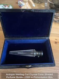 Antique-Sterling-Cut-Crystal-Cone-Shaped-Perfume-Bottle-c-in-Presentation-Box