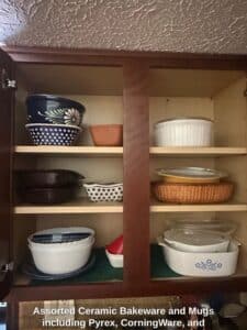 Assorted-Ceramic-Bakeware-and-Mugs-including-Pyrex-CorningWare-and-Boleslawiec-style-pottery