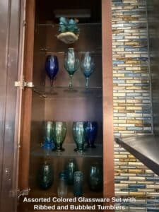 Assorted-Colored-Glassware-Set-with-Ribbed-and-Bubbled-Tumblers