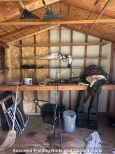 Assorted-Fishing-Rods-and-Garden-Tools