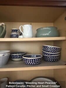 Boleslawiec-Bleeding-Heart-Peacock-Pattern-Ceramic-Pitcher-and-Small-Creamer