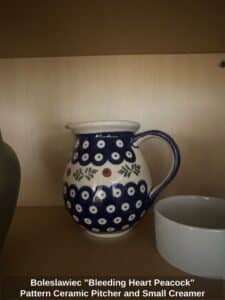 Boleslawiec-Bleeding-Heart-Peacock-Pattern-Ceramic-Pitcher-and-Small-Creamer-third-image