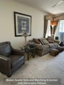 Brown-Suede-Sofa-and-Matching-Armchair-with-Decorative-Pillows-2