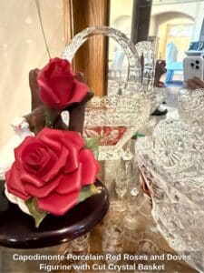 Capodimonte-Porcelain-Red-Roses-and-Doves-Figurine-with-Cut-Crystal-Basket