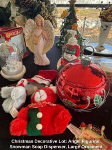 Christmas-Decorative-Lot-Angel-Figurine-Snowman-Soap-Dispenser-Large-Ornament-Jar-and-Plush-Toys-1