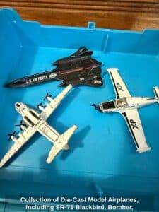 Collection-of-Die-Cast-Model-Airplanes-including-SR-Blackbird-Bomber-Biplane-Fighter-Jet-and-Helicopter-second-image