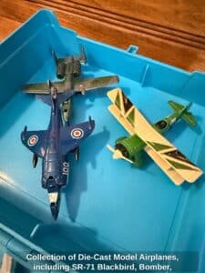 Collection-of-Die-Cast-Model-Airplanes-including-SR-Blackbird-Bomber-Biplane-Fighter-Jet-and-Helicopter-third-image