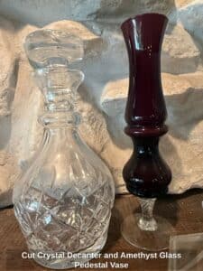 Cut-Crystal-Decanter-and-Amethyst-Glass-Pedestal-Vase-1