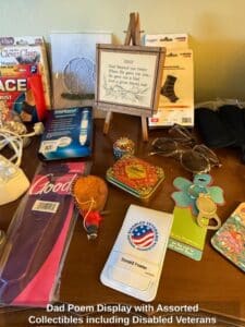 Dad-Poem-Display-with-Assorted-Collectibles-including-Disabled-Veterans-National-Foundation-Money-Clip-and-Whitmans-Cloisonn-Tin-1