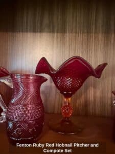 Fenton-Ruby-Red-Hobnail-Pitcher-and-Compote-Set-1
