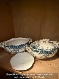 Flow-Blue-Togo-Pattern-Tureen-with-Lid-and-Underplate-by-F.-Winkle