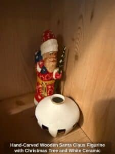 Hand-Carved-Wooden-Santa-Claus-Figurine-with-Christmas-Tree-and-White-Ceramic-Vase