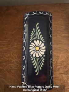 Hand-Painted-Blue-Pottery-Daisy-Motif-Rectangular-Dish
