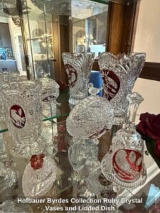 Hofbauer-Byrdes-Collection-Ruby-Crystal-Vases-and-Lidded-Dish