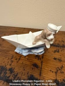 Lladro-Porcelain-Figurine-Little-Stowaway-Puppy-in-Paper-Boat-