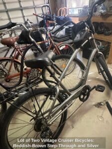 Lot-of-Two-Vintage-Cruiser-Bicycles-Reddish-Brown-Step-Through-and-Silver-Hybrid