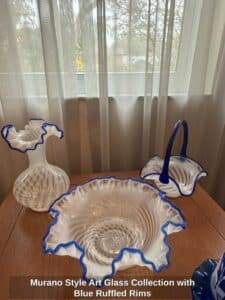 Murano-Style-Art-Glass-Collection-with-Blue-Ruffled-Rims-1
