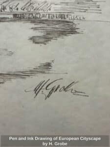 Pen-and-Ink-Drawing-of-European-Cityscape-by-H.-Grobe-second-image