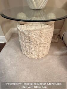Postmodern-Tessellated-Mactan-Stone-Side-Table-with-Glass-Top