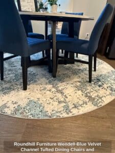 Roundhill-Furniture-Wendell-Blue-Velvet-Channel-Tufted-Dining-Chairs-and-Marble-Look-Table-Set