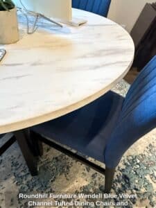Roundhill-Furniture-Wendell-Blue-Velvet-Channel-Tufted-Dining-Chairs-and-Marble-Look-Table-Set-second-image