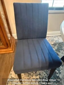 Roundhill-Furniture-Wendell-Blue-Velvet-Channel-Tufted-Dining-Chairs-and-Marble-Look-Table-Set-third-image