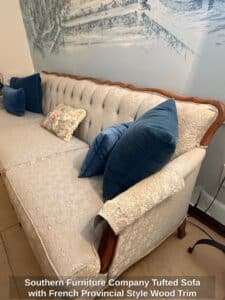 Southern-Furniture-Company-Tufted-Sofa-with-French-Provincial-Style-Wood-Trim-fourth-image-1