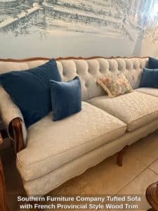 Southern-Furniture-Company-Tufted-Sofa-with-French-Provincial-Style-Wood-Trim-second-image-1