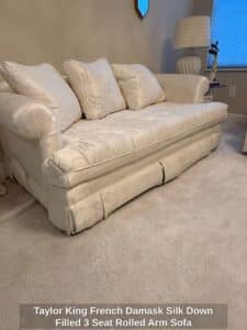 Taylor-King-French-Damask-Silk-Down-Filled-Seat-Rolled-Arm-Sofa