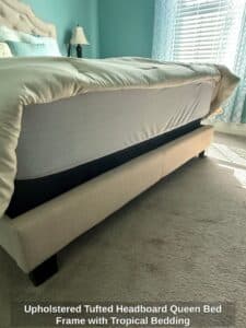 Upholstered-Tufted-Headboard-Queen-Bed-Frame-with-Tropical-Bedding-third-image