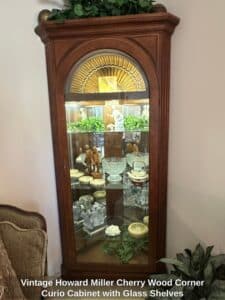 Vintage-Howard-Miller-Cherry-Wood-Corner-Curio-Cabinet-with-Glass-Shelves-1