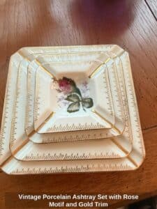 Vintage-Porcelain-Ashtray-Set-with-Rose-Motif-and-Gold-Trim-1