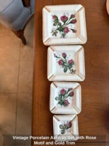 Vintage-Porcelain-Ashtray-Set-with-Rose-Motif-and-Gold-Trim-second-image-1