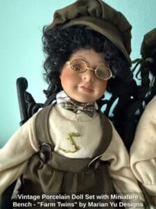 Vintage-Porcelain-Doll-Set-with-Miniature-Bench-Farm-Twins-by-Marian-Yu-Designs-third-image