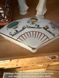 Vintage-Porcelain-Fan-Shaped-Trinket-Dish-with-Hot-Air-Balloon-and-Airship-Motif
