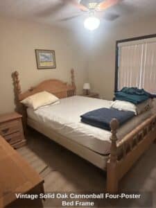 Vintage-Solid-Oak-Cannonball-Four-Poster-Bed-Frame