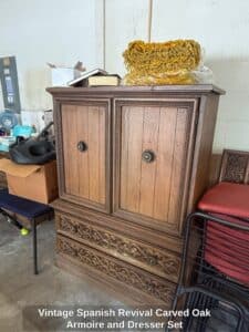 Vintage-Spanish-Revival-Carved-Oak-Armoire-and-Dresser-Set-1