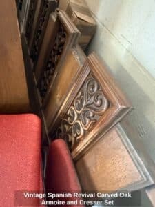Vintage-Spanish-Revival-Carved-Oak-Armoire-and-Dresser-Set-second-image-1