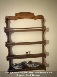 Vintage-Wooden-Wall-Shelf-with-Decorative-Top-and-Duck-Decoys
