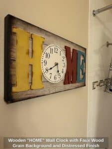 Wooden-HOME-Wall-Clock-with-Faux-Wood-Grain-Background-and-Distressed-Finish