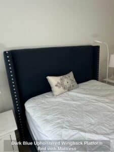 Dark-Blue-Upholstered-Wingback-Platform-Bed-with-Mattress-third-image