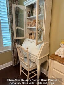 Ethan-Allen-Country-French-Hand-Painted-Secretary-Desk-with-Hutch-and-Chair