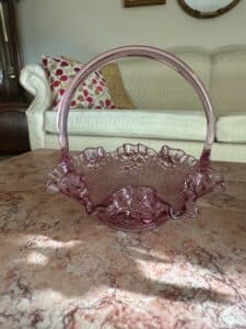 Fenton-Rosemilk-Glass-Ruffled-Basket-with-Handle