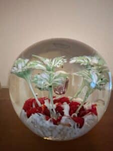 Hand-Blown-Art-Glass-Paperweight-with-Floral-Design