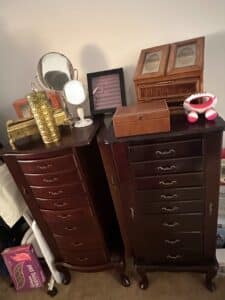 Mahogany-Finish-Drawer-Jewelry-Armoire-with-Ornate-Drawer-Pulls-fifth-image