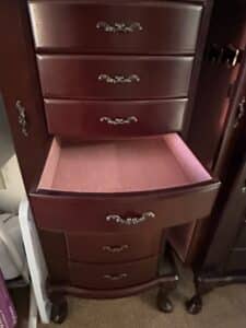 Mahogany-Finish-Drawer-Jewelry-Armoire-with-Ornate-Drawer-Pulls-third-image