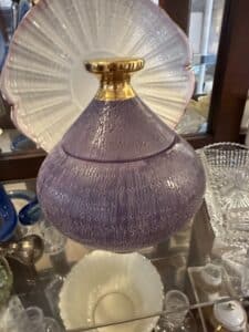 Mid-Century-Purple-Textured-Ceramic-Jar-with-Gold-Lid